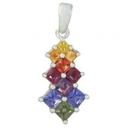Rainbow Sapphire Princess Cut Journey Pendant 925 Sterling Silver (1.15ct tw) SKU: 1466-925