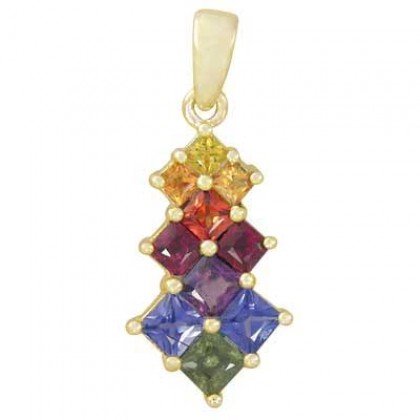 Rainbow Sapphire Princess Cut Journey Pendant 14K Yellow Gold (1.15ct tw) SKU: 1466-14K-YG