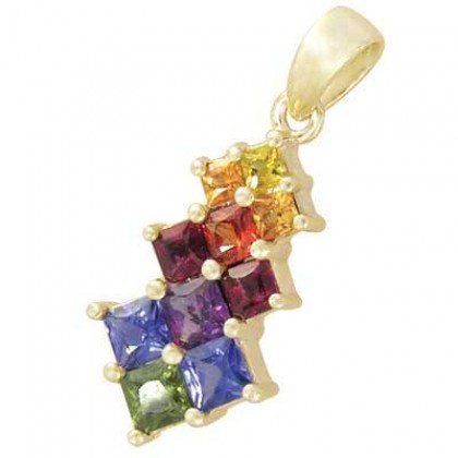 Rainbow Sapphire Princess Cut Journey Pendant 18K Yellow Gold (1.15ct tw) SKU: 1466-18K-YG