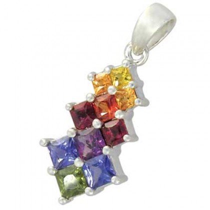 Rainbow Sapphire Princess Cut Journey Pendant 18K White Gold (1.15ct tw) SKU: 1466-18K-WG
