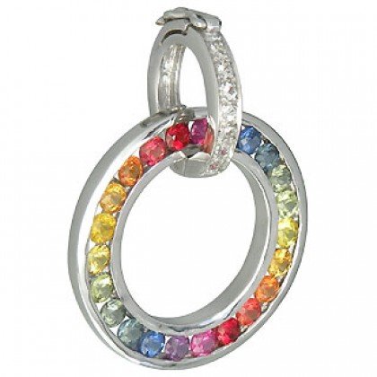 Rainbow Sapphire & Diamond Round Pendant 925 Sterling Silver (1.57ct tw) SKU: 938-925