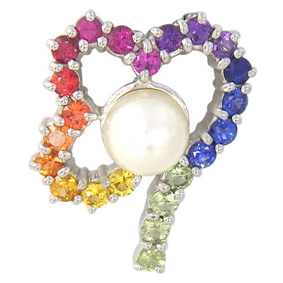 Rainbow Sapphire & Pearl Heart Shape Pendant 925 Sterling Silver (3/4ct tw) SKU: 1510-925