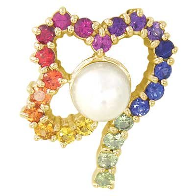 Rainbow Sapphire & Pearl Heart Shape Pendant 14K Yellow Gold (3/4ct tw) SKU: 1510-14K-YG