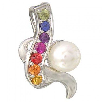 Rainbow Sapphire & Pearl Classic Pendant 925 Sterling Silver (1/4ct tw) SKU: 1606-925