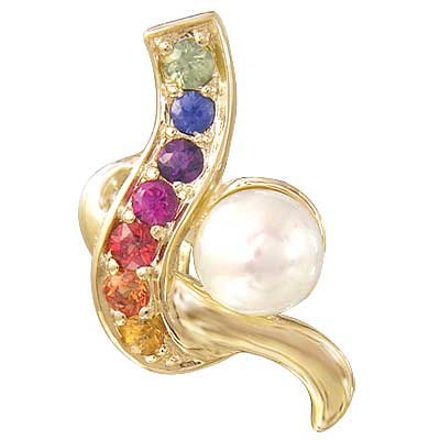 Rainbow Sapphire & Pearl Classic Pendant 14K Yellow Gold (1/4ct tw) SKU: 1606-14K-YG
