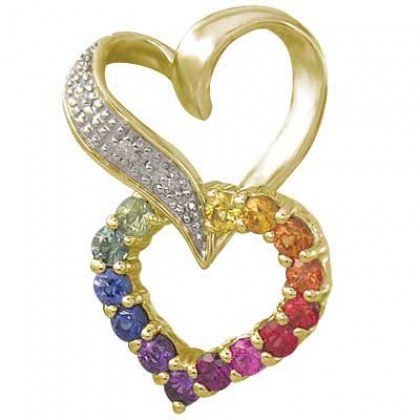 Rainbow Sapphire & Diamond Friendship Love Heart Pendant 14K YG (0.61ct tw) SKU: 1602-14K-YG