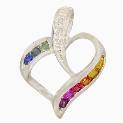 Rainbow Sapphire & Diamond Heart Shape Pendant 925 Sterling Silver (1/2ct tw) SKU: 1455-925