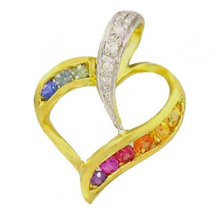 Rainbow Sapphire & Diamond Heart Shape Pendant 14K Yellow Gold (1/2ct tw) SKU: 1455-14K-YG