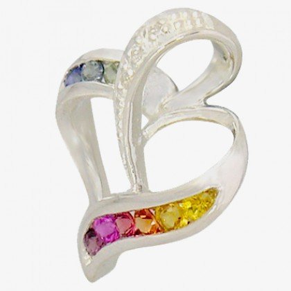 Rainbow Sapphire & Diamond Heart Shape Pendant 18K White Gold (1/2ct tw) SKU: 1455-18K-WG
