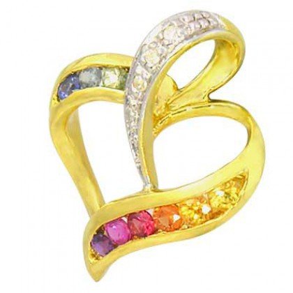 Rainbow Sapphire & Diamond Heart Shape Pendant 18K Yellow Gold (1/2ct tw) SKU: 1455-18K-YG