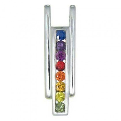 Rainbow Sapphire Bar Pendant 925 Sterling Silver (1.2ct tw) SKU: 309-925