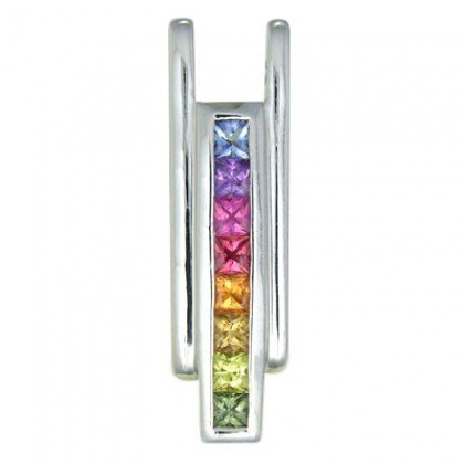 Rainbow Sapphire Bar Pendant 14K White Gold (1.2ct tw) SKU: 309-14K-WG