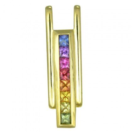Rainbow Sapphire Bar Pendant 14K Yellow Gold (1.2ct tw) SKU: 309-14K-YG