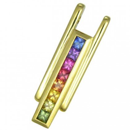 Rainbow Sapphire Bar Pendant 18K Yellow Gold (1.2ct tw) SKU: 309-18K-YG