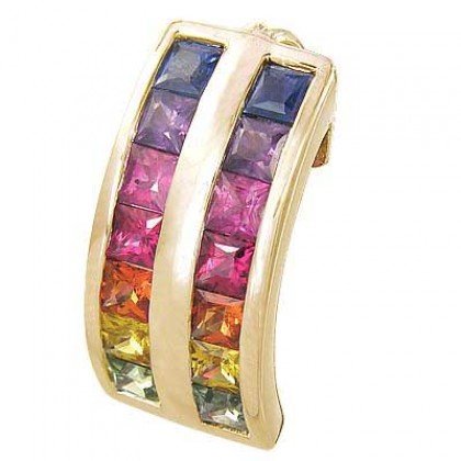 Rainbow Sapphire Double Row Pendant 18K Yellow Gold (2.3ct tw) SKU: 1504-18K-YG
