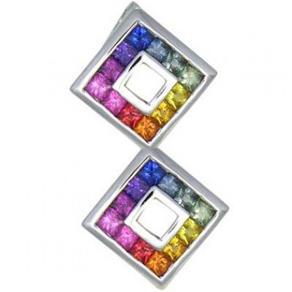 Rainbow Sapphire Double Small Square Pendant 14K White Gold (1.5ct tw) SKU: 525-14K-WG