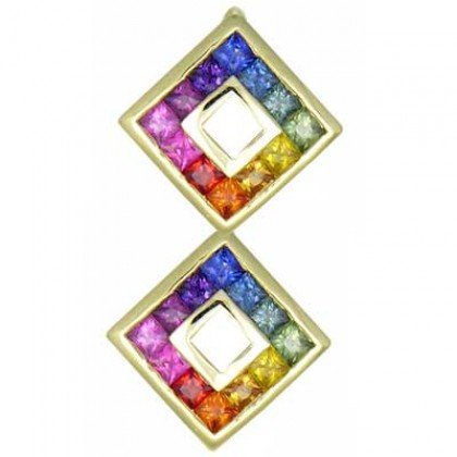 Rainbow Sapphire Double Small Square Pendant 14K Yellow Gold (1.5ct tw) SKU: 525-14K-YG