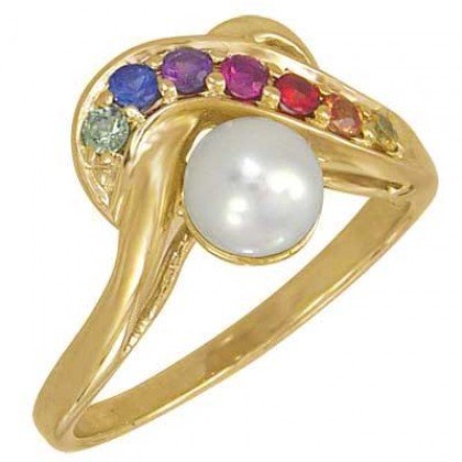Multicolor Rainbow Sapphire & Pearl Classic Ring 14K Yellow Gold (1/4ct tw) SKU: 1604-14K-YG