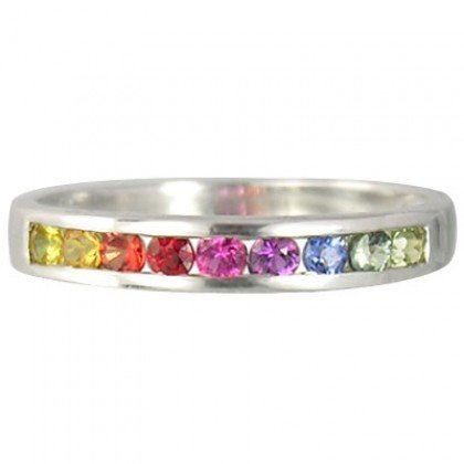 Multicolor Rainbow Sapphire Half Eternity Band Ring 925 Sterling SIlver (1ct tw) SKU: 892-925