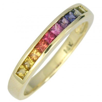 Multicolor Rainbow Sapphire Half Eternity Band Ring 18K Yellow Gold (1ct tw) SKU: 892-18K-YG