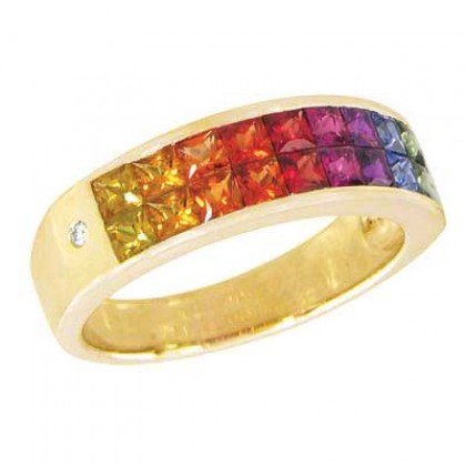 Multicolor Rainbow Sapphire & Diamond Invisible Set Ring 18K Yellow Gold (2.02ct tw) SKU: 435-18K-YG