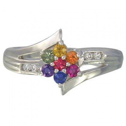 Multicolor Rainbow Sapphire & Diamond Fashion Ring 14K White Gold (3/4ct tw) SKU: 1599-14K-WG