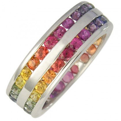 Multicolor Rainbow Sapphire Double Row Eternity Ring 925 Sterling Silver (11ct tw) SKU: 459-925