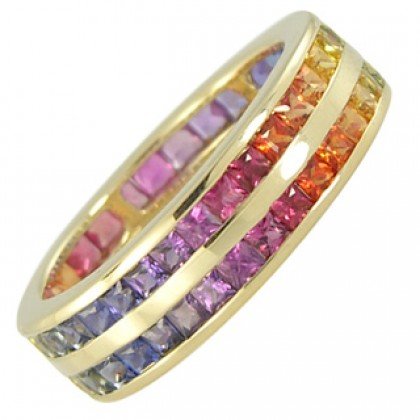 Multicolor Rainbow Sapphire Double Row Eternity Ring 18K Yellow Gold (11ct tw) SKU: 459-18K-YG