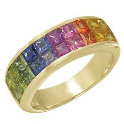 Multicolor Rainbow Sapphire Ring Invisible Set 18K Yellow Gold (3.4ct tw) SKU: 1125-18K-YG