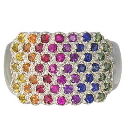 Rainbow Sapphire Womens Fashion Ring 925 Sterling Silver (3/4ct tw) SKU: 1597-925