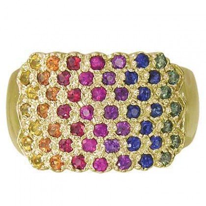 Rainbow Sapphire Womens Fashion Ring 14K Yellow Gold (3/4ct tw) SKU: 1597-14K-YG