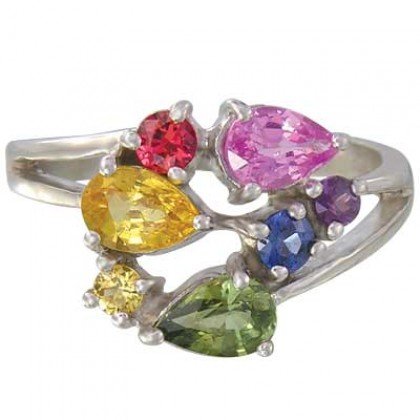 Rainbow Sapphire Multicolor Fireworks Ring 14K White Gold (1.5ct tw) SKU: 1601-14K-WG