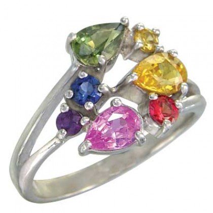 Rainbow Sapphire Multicolor Fireworks Ring 18K White Gold (1.5ct tw) SKU: 1601-18K-WG