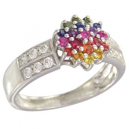 Rainbow Sapphire & Diamond Classic Womens Ring 925 Sterling Silver (0.69ct tw) SKU: 1592-925