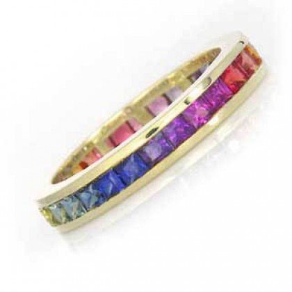 Multicolor Rainbow Sapphire Eternity Ring 18K Yellow Gold (5ct tw) SKU: R2043-895-18K-YG