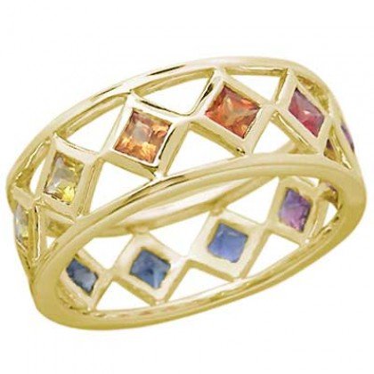 Rainbow Sapphire Bezel Set Eternity Ring 14K Yellow Gold (1.6ct tw) SKU: 973-14K-YG