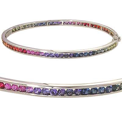 Rainbow Sapphire Eternity Oval Bangle 925 Sterling Silver (8ct tw) SKU: 1520-925
