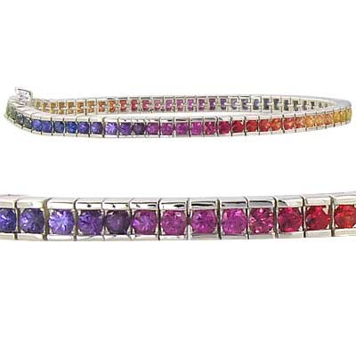 Rainbow Sapphire Tennis Bracelet 925 Sterling Silver (12ct tw) SKU: 311-925