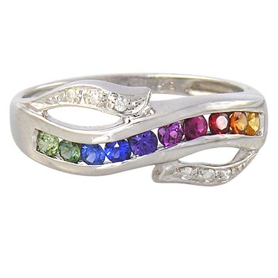 Rainbow Sapphire & Diamond Classic Twist Ring 925 Sterling Silver (0.69ct tw) SKU: 1456-925