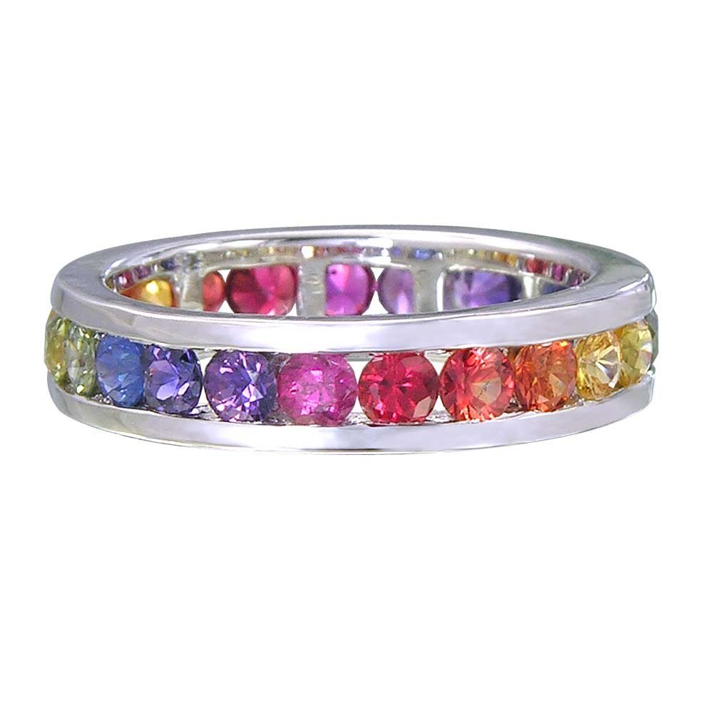 Multicolor Rainbow Sapphire Eternity Ring 925 Sterling Silver (5ct tw) SKU: R2043-895-925