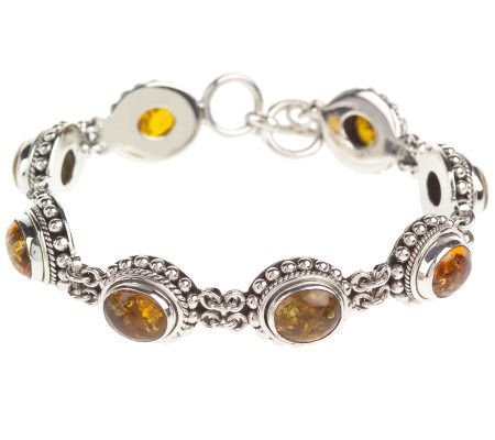 New Artist Signed Sterling & Amber Cabochon Bracelet