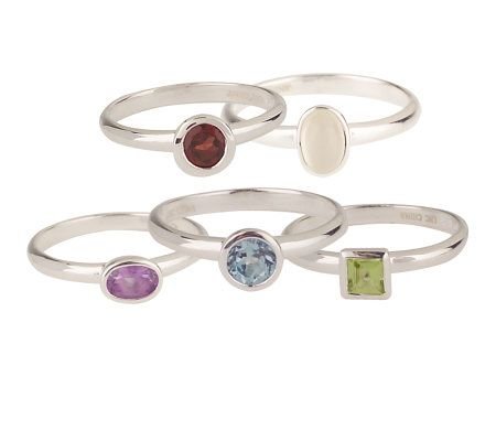 New sz 6 Leon Hall Sterling Gemstone Stack Ring Set of 5