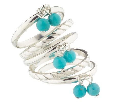 New Sterling Set of 5 Turquoise Dangle Stack Rings Sz 7