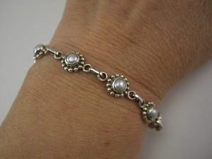 Artistic Sundance Style Sterling & Cabochon Pearl Bracelet