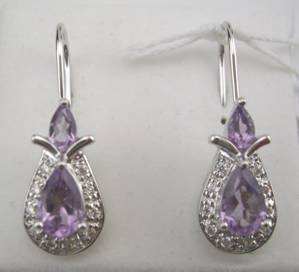 New Sterling Genuine Amethyst & CZ Art Deco Style Earrings