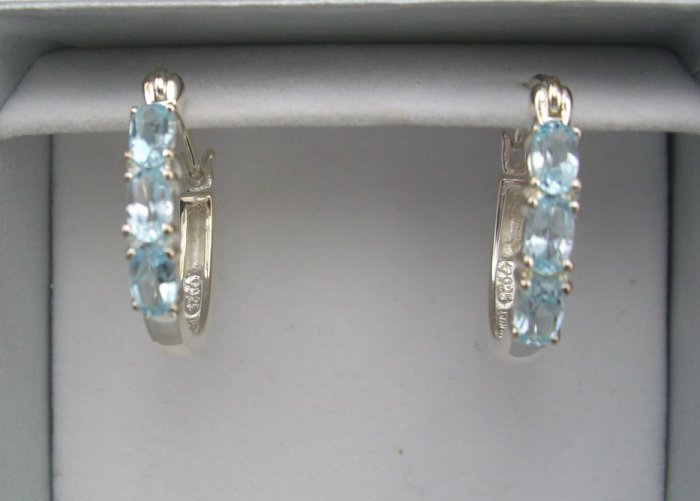 New Glam Sterling 1.32 Ct Blue Topaz Hoop Earrings