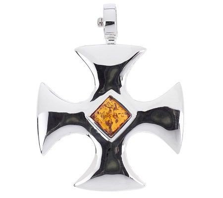 New Joseph Esposito Sterling & Amber Maltese Cross Snap-on Enhancer