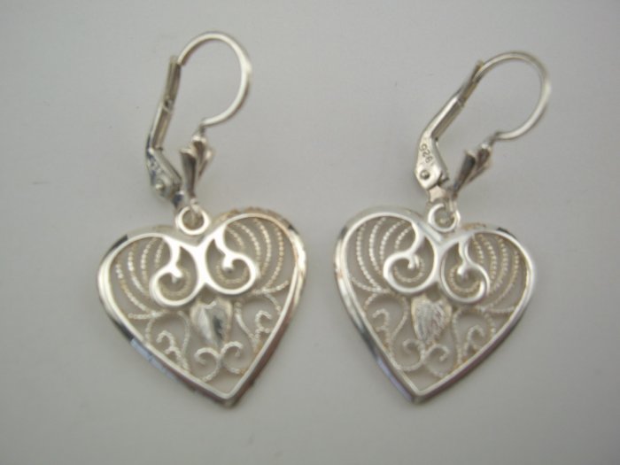 New Gorgeous Italian Sterling Filigree Heart Earrings