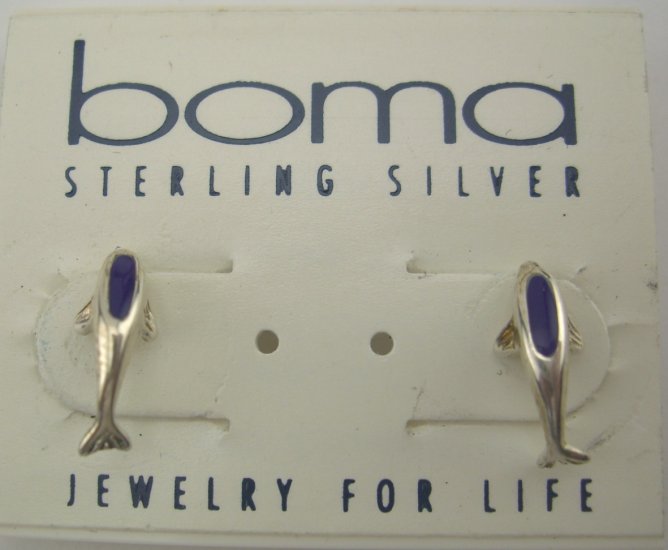 New Boma Sterling Lapis Dolphin Huggie Earrings