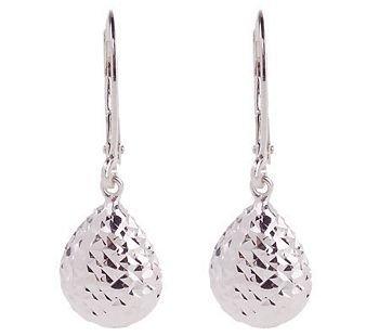 New Diamond Cut Sterling Tear Drop Lever-Back Earrings & Gift Box